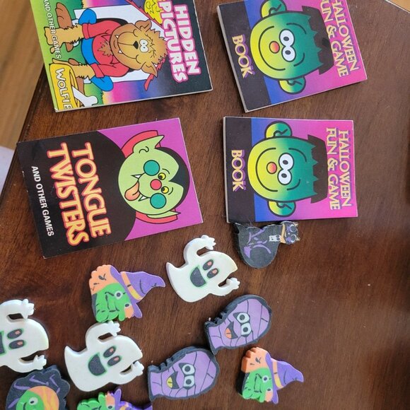 12 vintage Halloween erasers and 4 game books. Ghosts cats witches mummi… - Picture 1 of 3